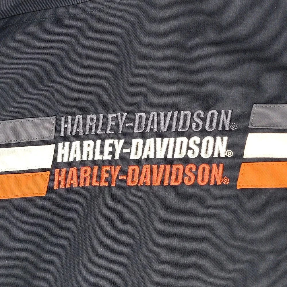 Harley-Davidson Mens Nylon Racing Jacket Black 2XL Striped Biker Eagle Logo - Picture 10 of 14